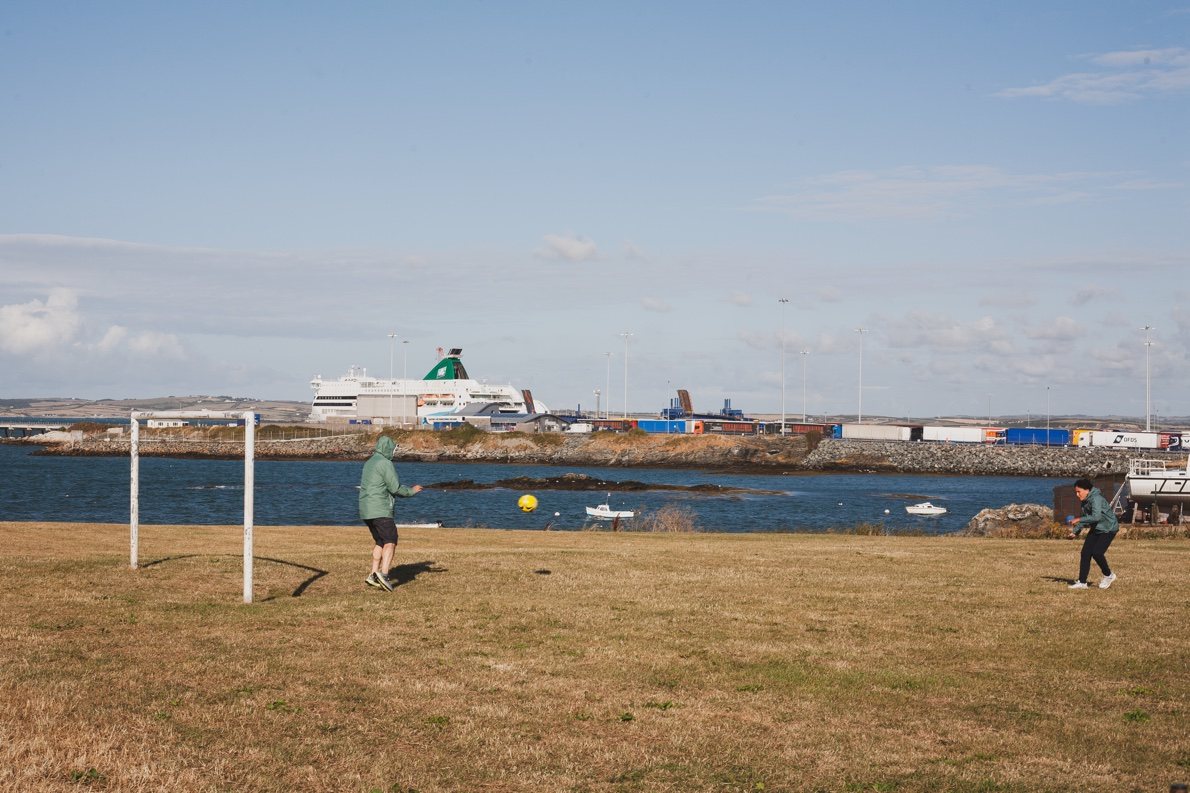 Father And Son Playing Football — HOLYHEAD SEAFRONT, ANGLESEY